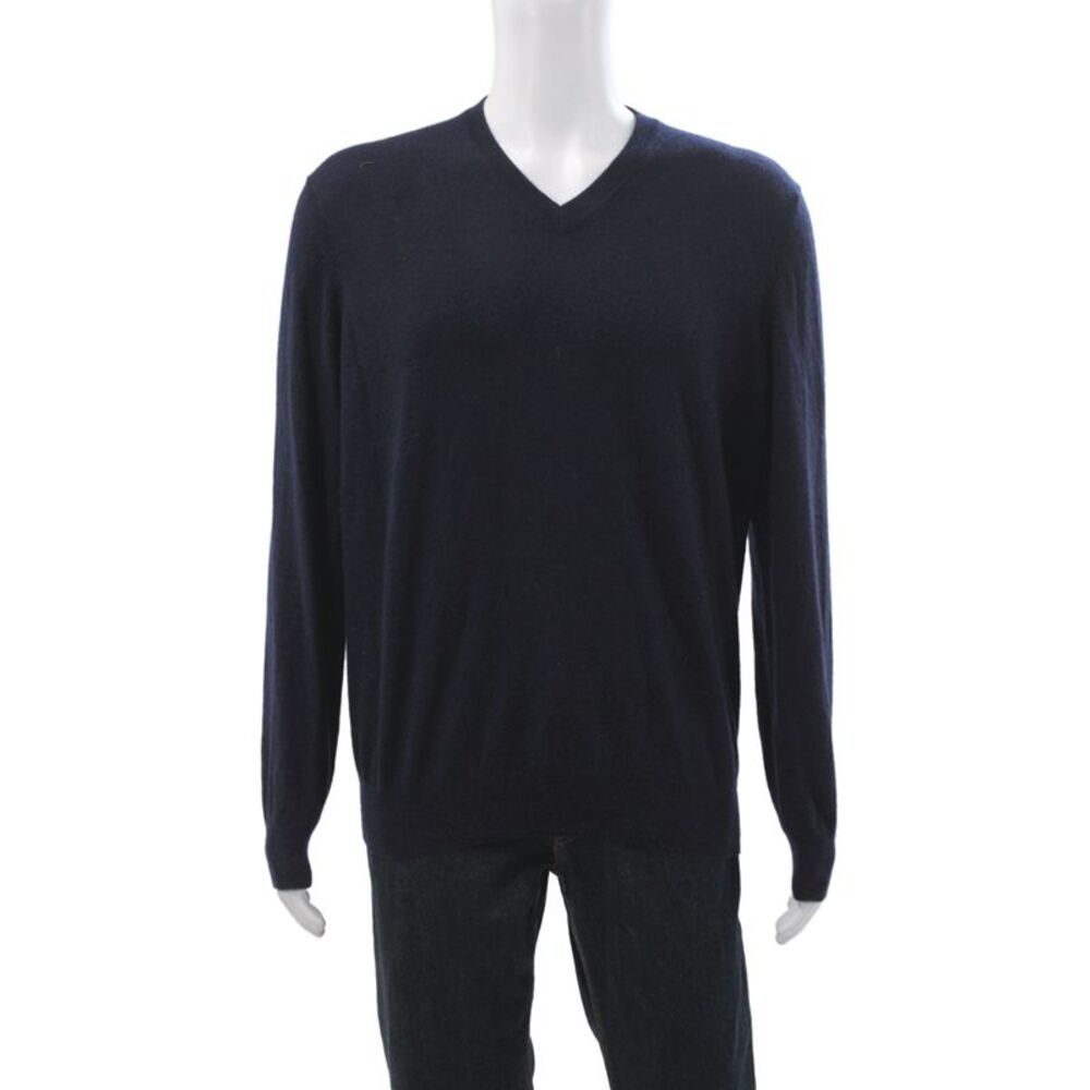Brunello Cucinelli Mens Cashmere V-Neck Pullover Dark Blue Long Sleeve Size L